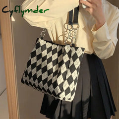 Canvas Bag Diamond Lattice Print Trendyol Shopper Large Tote New Korea Casual All-Match Chain