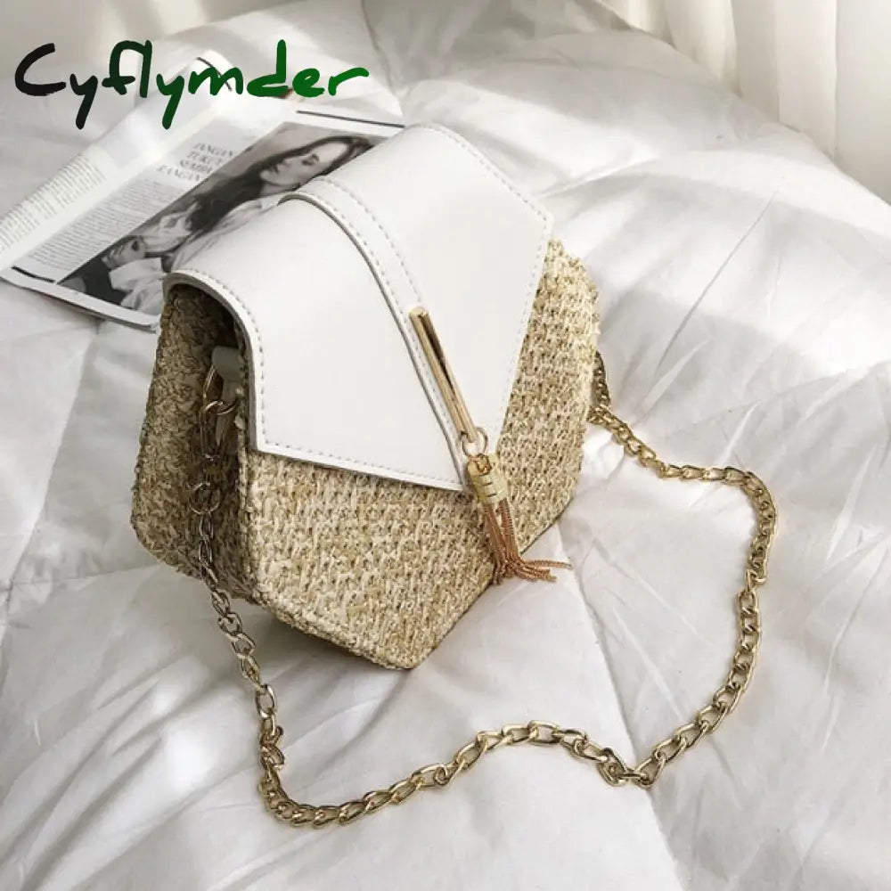 Casual Chains Straw Bucket Bags Women Summer Messenger Bag Rattan Beach Lady Travel Purses And