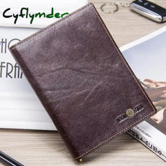 Casual Genuine Leather Male Wallet Photo Holder Passport Card For Travel Purse With Zipper Pocket