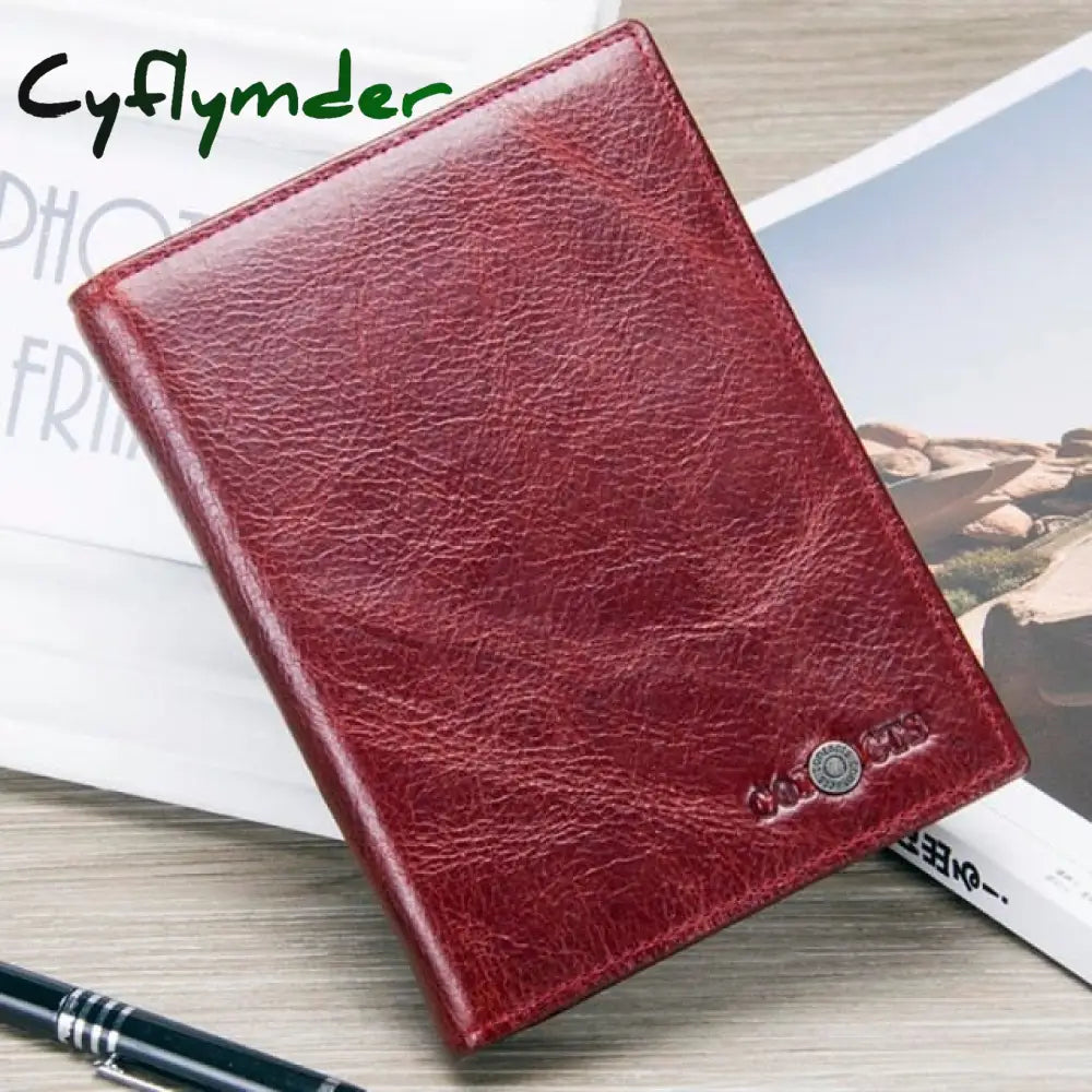 Casual Genuine Leather Male Wallet Photo Holder Passport Card For Travel Purse With Zipper Pocket