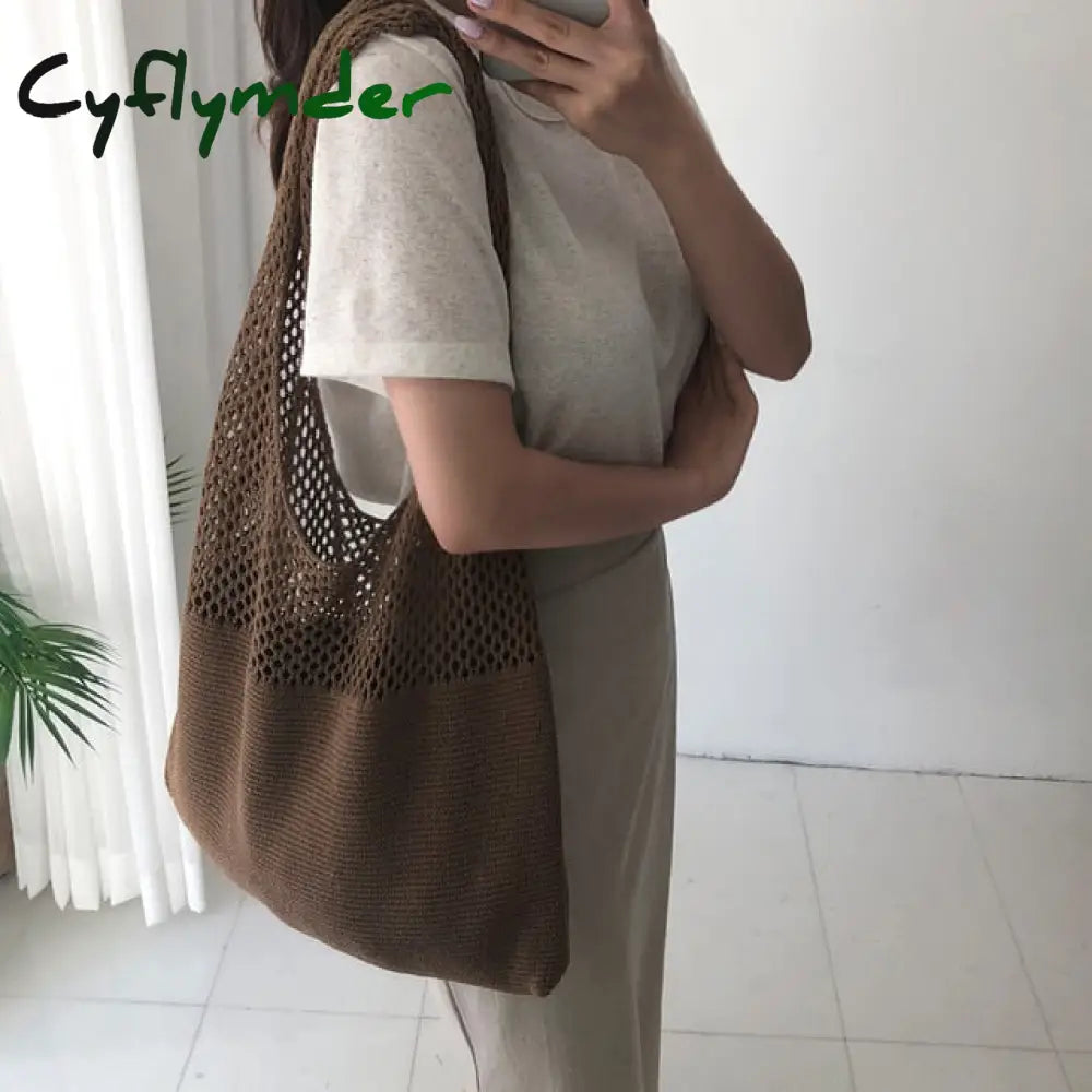 Casual Hollow Woven Women Shoulder Bags Designer Knitting Handbags Large Capacity Tote Summer Beach