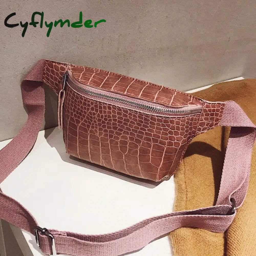 Casual Waist Bag For Women Alligator Leather Fanny Pack Phone Pouch Chest Packs Ladies Wide Strap