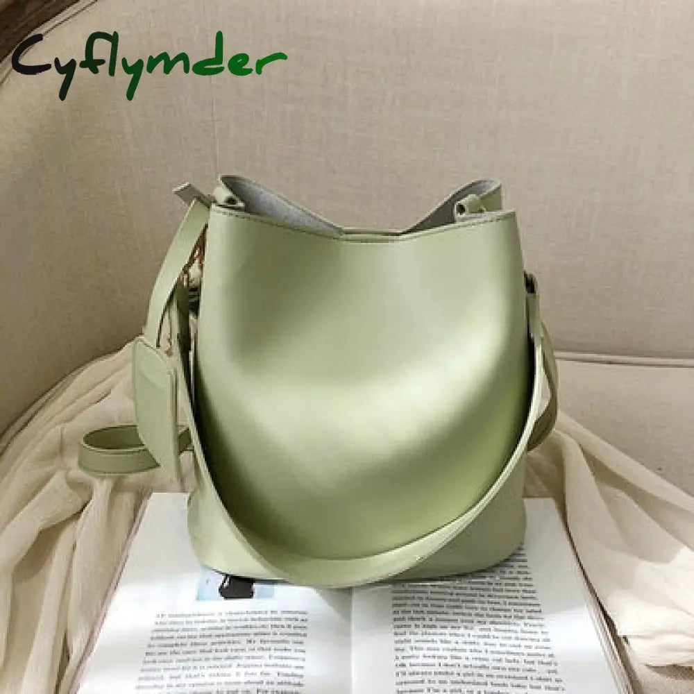 Casual Wide Strap Bucket Bag Designer Women Shoulder Bags Luxury Pu Crossbody Large Capacity