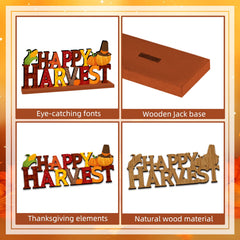 Lanfubeisi 6 Pcs Thanksgiving Wooden Tabletop Signs, Fall Harvest Table Centerpieces Decor with Pilgrims, Turkey, Pumpkin & Festive Quotes for Home, Office, Kitchen Dinner Desk Decoration