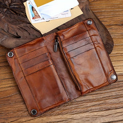 Cyflymder  Vintage Top-Grain Leather Wallet for Men, Handcrafted, Large Capacity with Multiple Card Slots and Zipper Coin Pocket