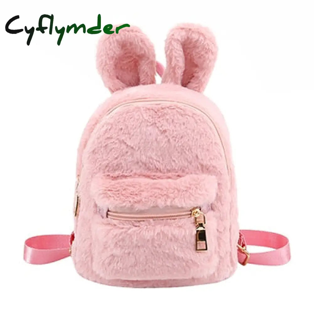 Children School Bag Plush Faux Fur Mini Rabbit Ears Kids Backpacks Girls Kindergarten Shoulder 2