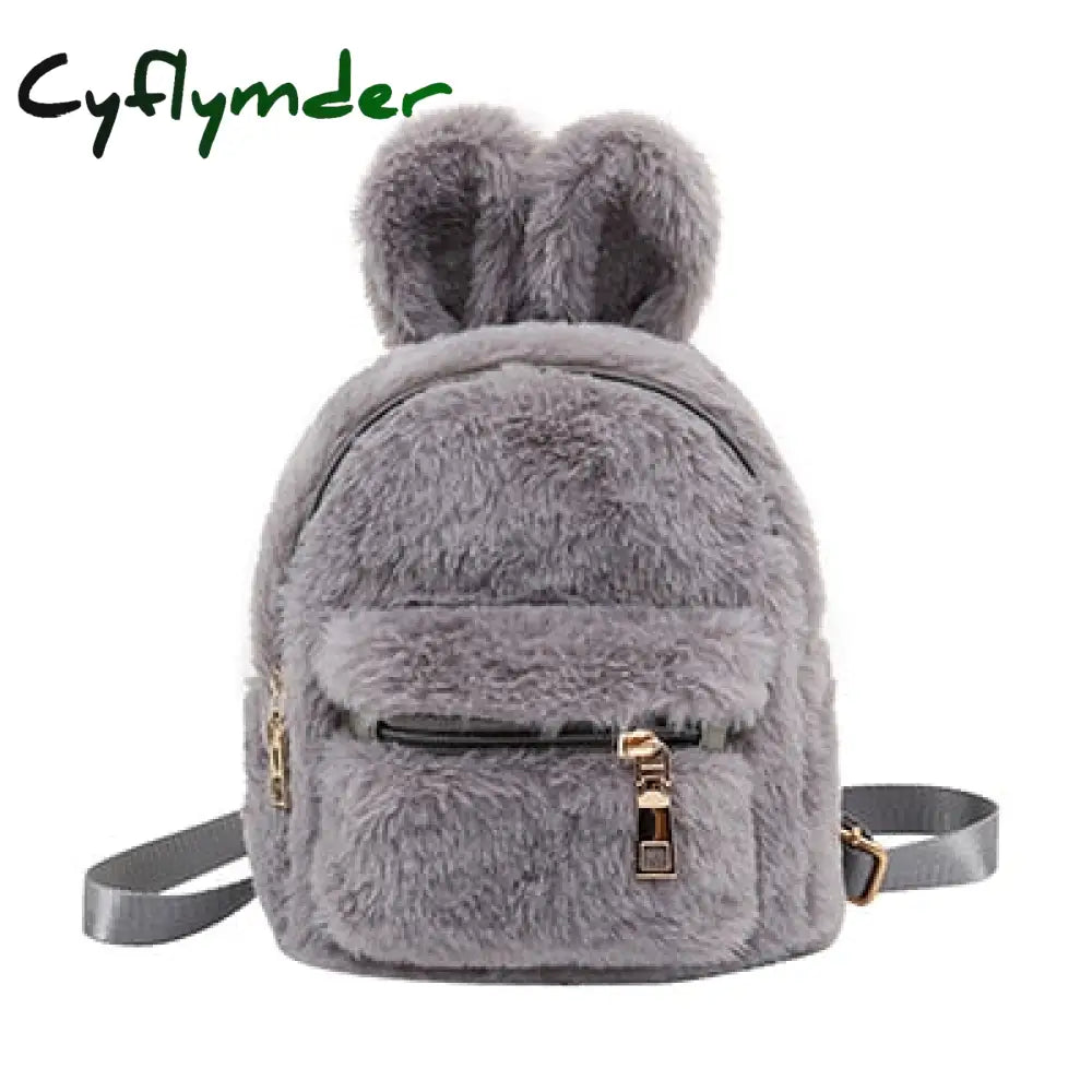 Children School Bag Plush Faux Fur Mini Rabbit Ears Kids Backpacks Girls Kindergarten Shoulder 3