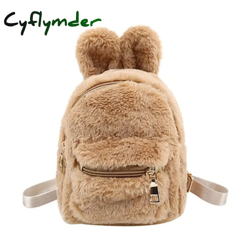 Children School Bag Plush Faux Fur Mini Rabbit Ears Kids Backpacks Girls Kindergarten Shoulder 4