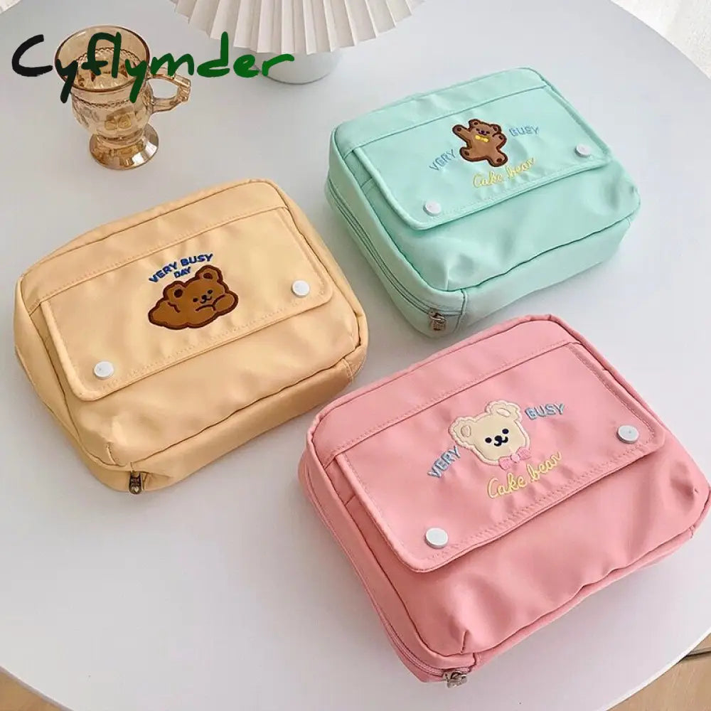 Cute Bear Cosmetic Cases Fashion Student Pencil Bag Case Holder Large Capacity Handbook Storage