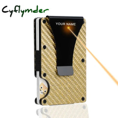 Cyflymber Carbon Fiber Card Holder Mini Slim Wallet Men Aluminum Metal Rfid Magic Small Thin Male