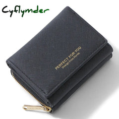 Cyflymber Trifold Women Wallet Slim Matte Leather Card Holder Coin Pocket Designer Female Small