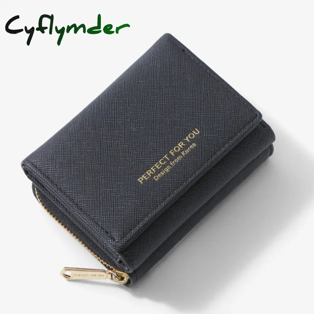 Cyflymber Trifold Women Wallet Slim Matte Leather Card Holder Coin Pocket Designer Female Small