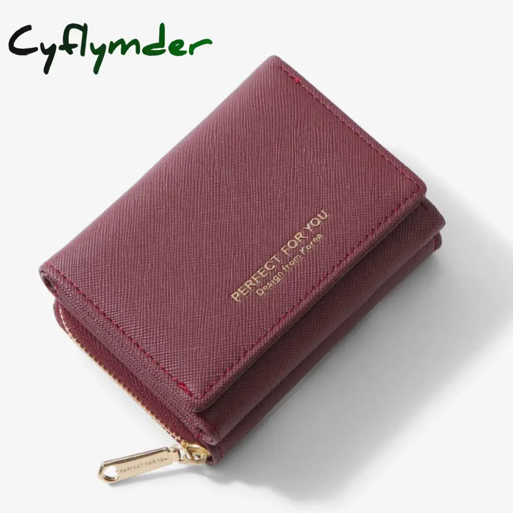 Cyflymber Trifold Women Wallet Slim Matte Leather Card Holder Coin Pocket Designer Female Small