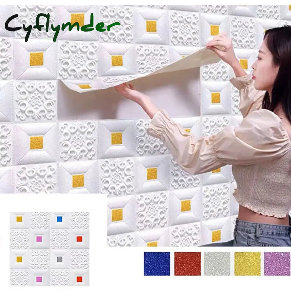 Cyflymder 1-10Pcs 3D Tile Brick Waterproof Wall Sticker Self-adhesive Foam Panel Wallpaper Bed Room Background Ceiling