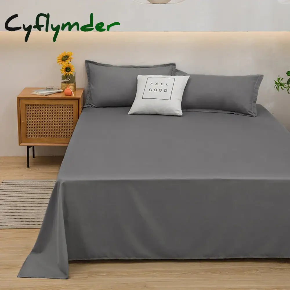 Cyflymder 1 pc Bed Flat Sheet for Double Bed Plain Solid Color Top Sheets Single/Queen/King Flat Bedsheets Soft Home