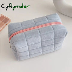 Cyflymder 1 Pc Cute Fur Makeup Bag For Women Zipper Large Solid Color Cosmetic Travel Make Up