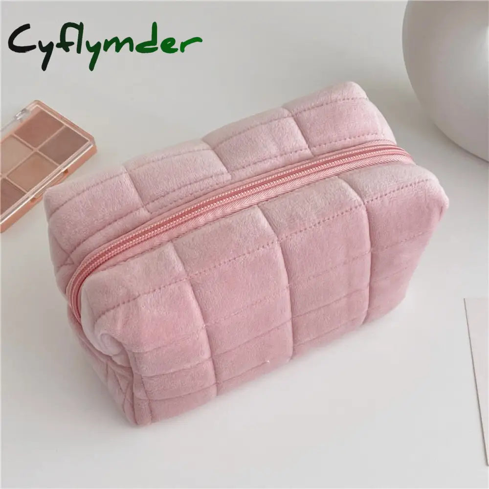 Cyflymder 1 Pc Cute Fur Makeup Bag For Women Zipper Large Solid Color Cosmetic Travel Make Up