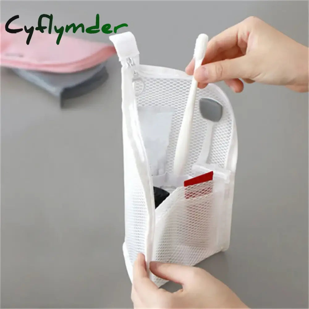 Cyflymder 1 Pc Folding Zipper Travel Makeup Brush Bag Portable Mesh Cosmetic Toothbrush Washing