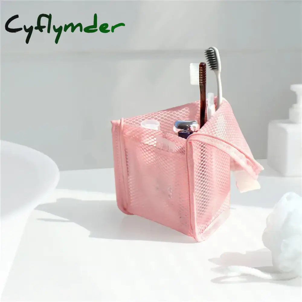 Cyflymder 1 Pc Folding Zipper Travel Makeup Brush Bag Portable Mesh Cosmetic Toothbrush Washing