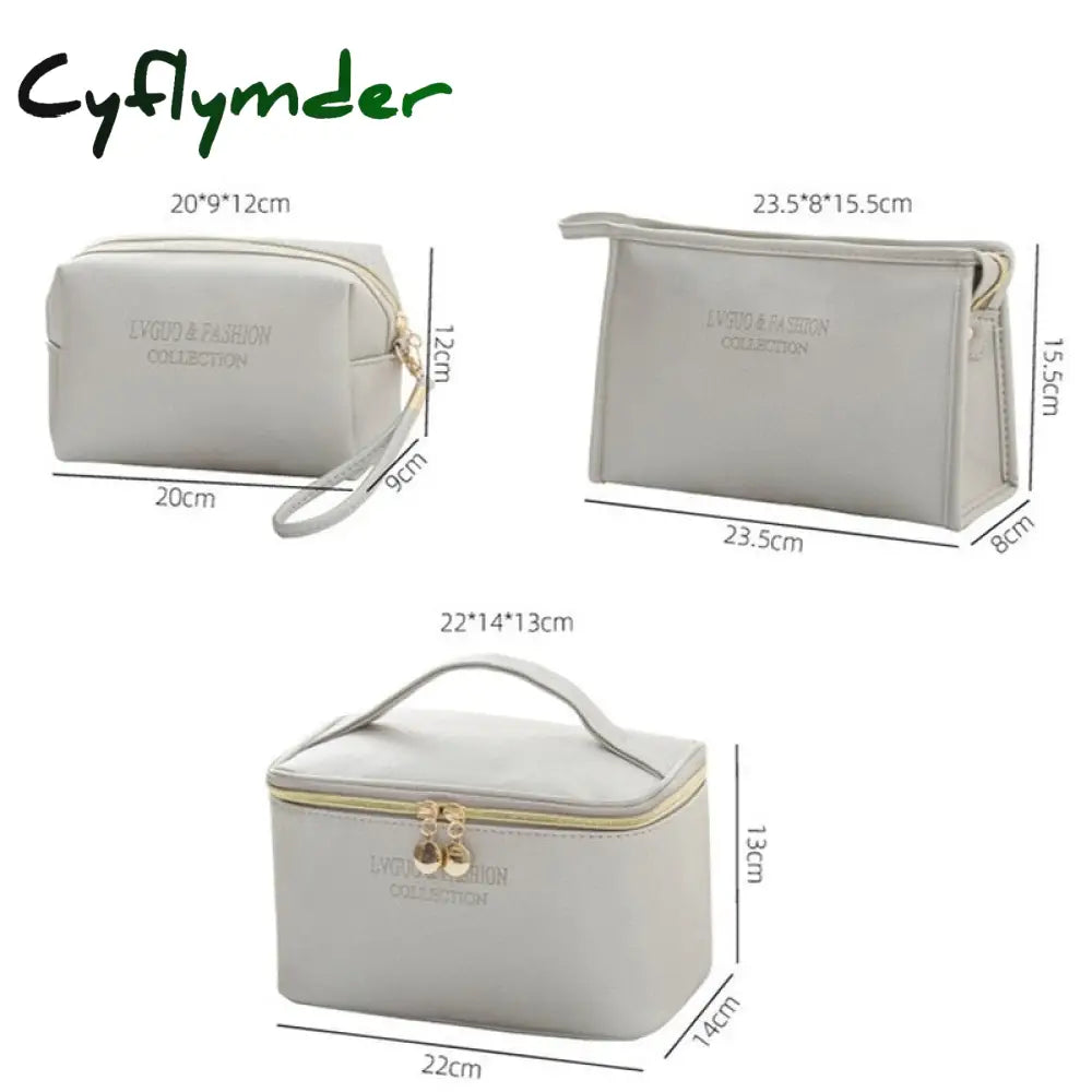 Cyflymder 1 Pc Large Women Cosmetic Bag Pu Leather Waterproof Zipper Make Up Travel Washing Makeup