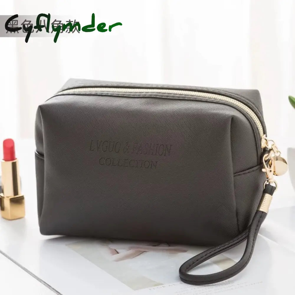 Cyflymder 1 Pc Large Women Cosmetic Bag Pu Leather Waterproof Zipper Make Up Travel Washing Makeup