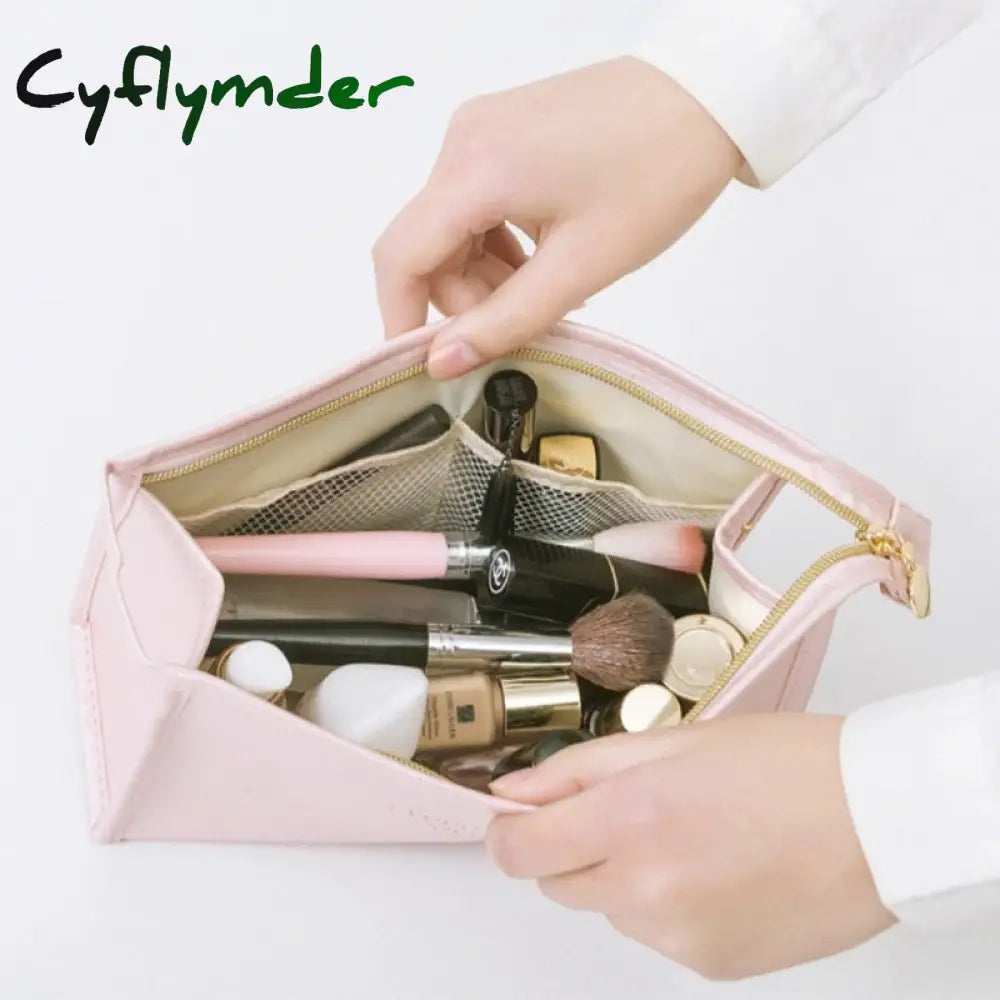 Cyflymder 1 Pc Large Women Cosmetic Bag Pu Leather Waterproof Zipper Make Up Travel Washing Makeup