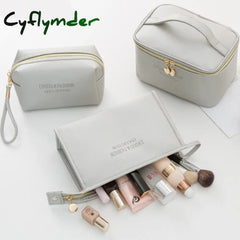 Cyflymder 1 Pc Large Women Cosmetic Bag Pu Leather Waterproof Zipper Make Up Travel Washing Makeup