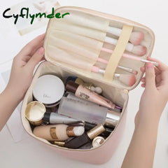 Cyflymder 1 Pc Large Women Cosmetic Bag Pu Leather Waterproof Zipper Make Up Travel Washing Makeup