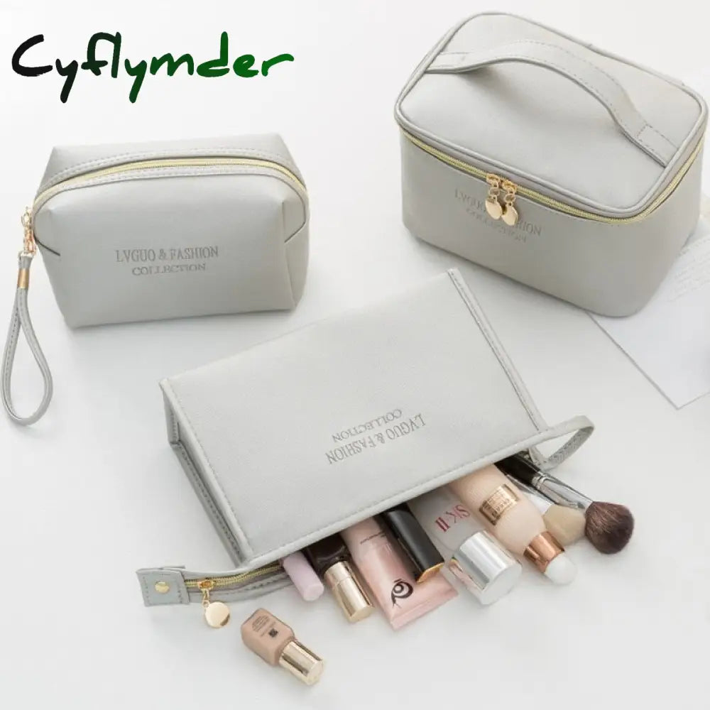 Cyflymder 1 Pc Large Women Cosmetic Bag Pu Leather Waterproof Zipper Make Up Travel Washing Makeup