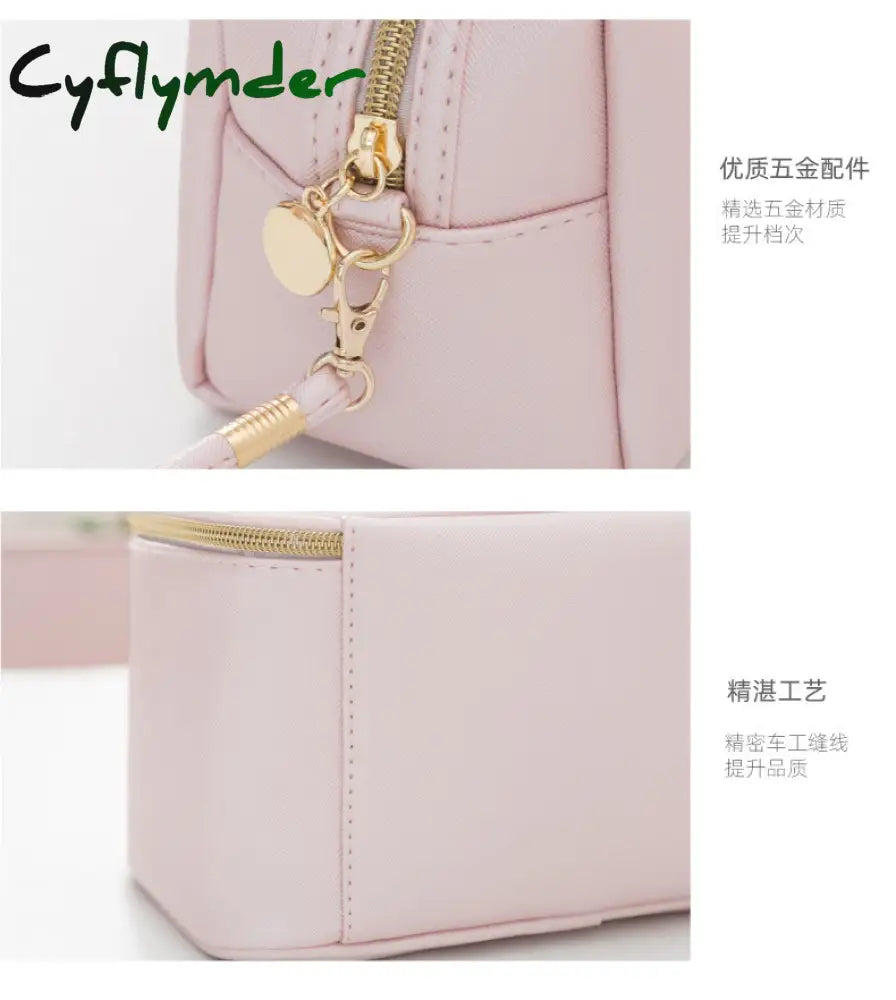 Cyflymder 1 Pc Large Women Cosmetic Bag Pu Leather Waterproof Zipper Make Up Travel Washing Makeup