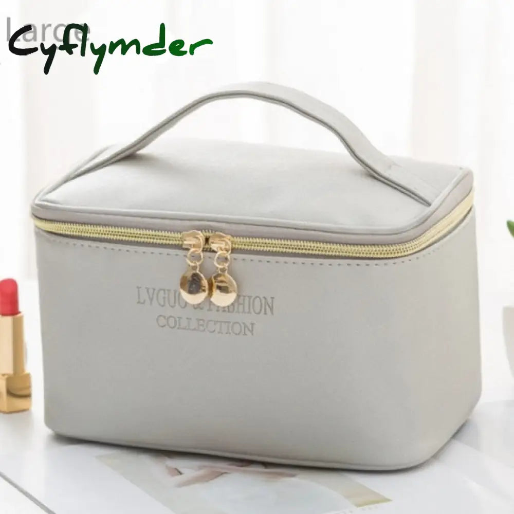 Cyflymder 1 Pc Large Women Cosmetic Bag Pu Leather Waterproof Zipper Make Up Travel Washing Makeup