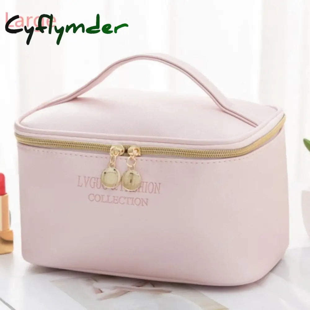 Cyflymder 1 Pc Large Women Cosmetic Bag Pu Leather Waterproof Zipper Make Up Travel Washing Makeup