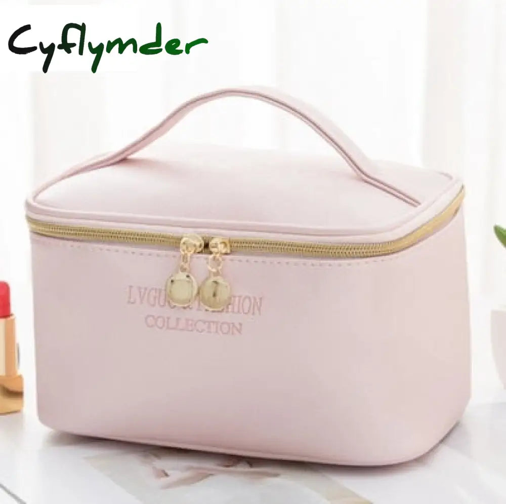 Cyflymder 1 Pc Large Women Cosmetic Bag Pu Leather Waterproof Zipper Make Up Travel Washing Makeup