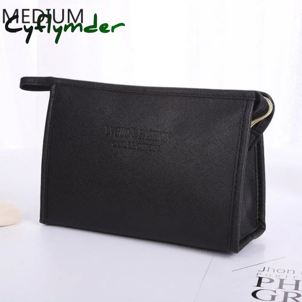 Cyflymder 1 Pc Large Women Cosmetic Bag Pu Leather Waterproof Zipper Make Up Travel Washing Makeup