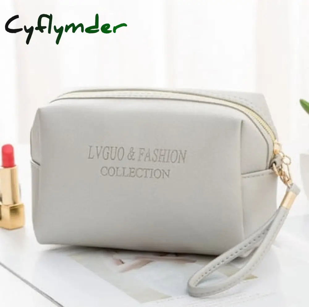 Cyflymder 1 Pc Large Women Cosmetic Bag Pu Leather Waterproof Zipper Make Up Travel Washing Makeup