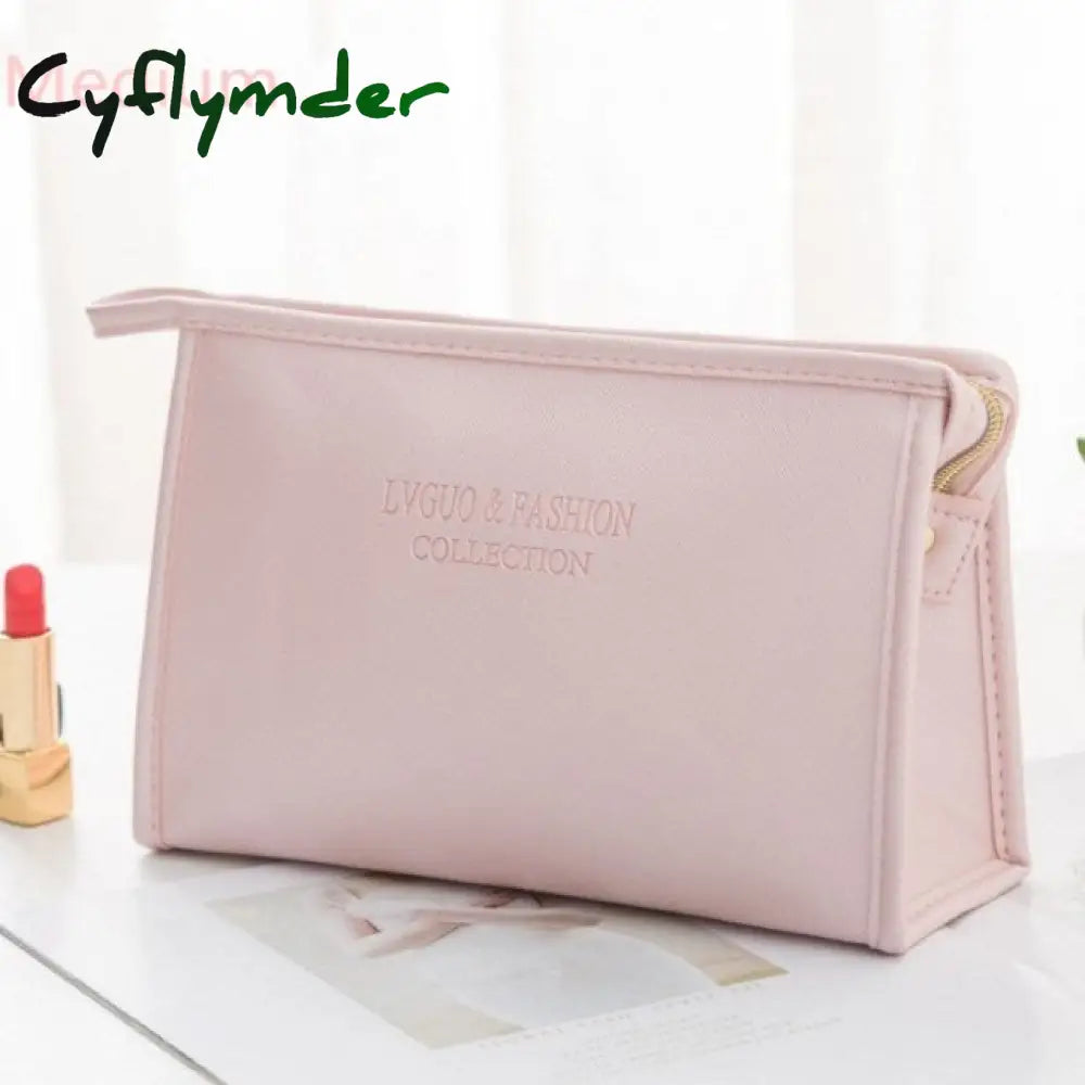 Cyflymder 1 Pc Large Women Cosmetic Bag Pu Leather Waterproof Zipper Make Up Travel Washing Makeup