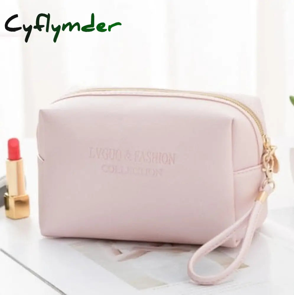 Cyflymder 1 Pc Large Women Cosmetic Bag Pu Leather Waterproof Zipper Make Up Travel Washing Makeup