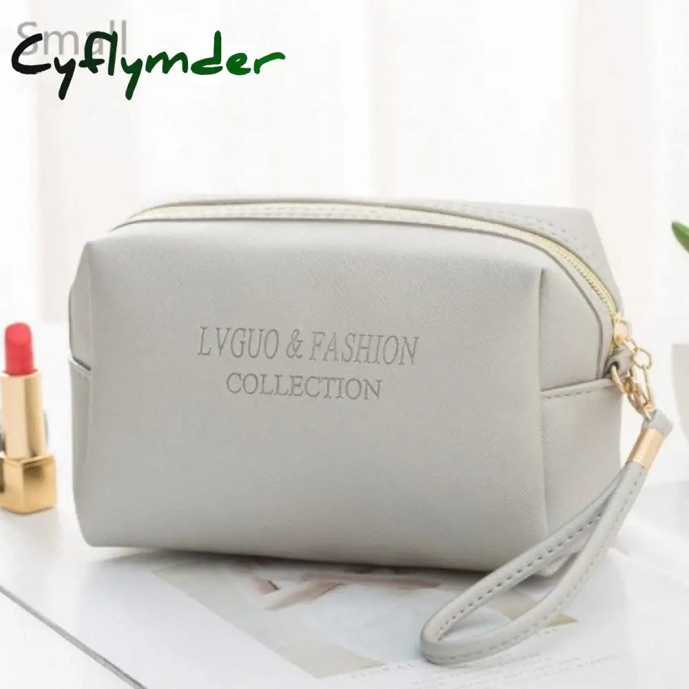 Cyflymder 1 Pc Large Women Cosmetic Bag Pu Leather Waterproof Zipper Make Up Travel Washing Makeup