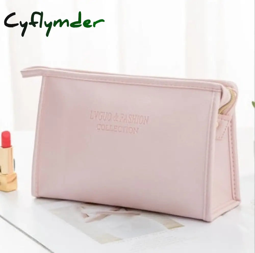 Cyflymder 1 Pc Large Women Cosmetic Bag Pu Leather Waterproof Zipper Make Up Travel Washing Makeup