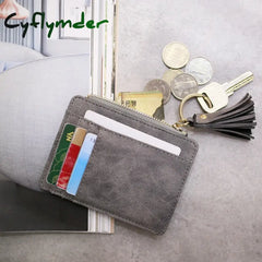 Cyflymder 1 Pc Mini Tassel Card Holder Matt Leather Women Business Case Zipper Id Coin Purse