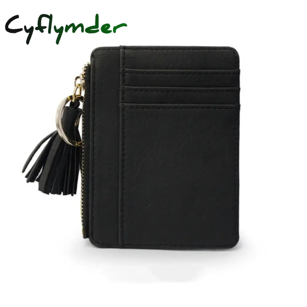 Cyflymder 1 Pc Mini Tassel Card Holder Matt Leather Women Business Case Zipper Id Coin Purse