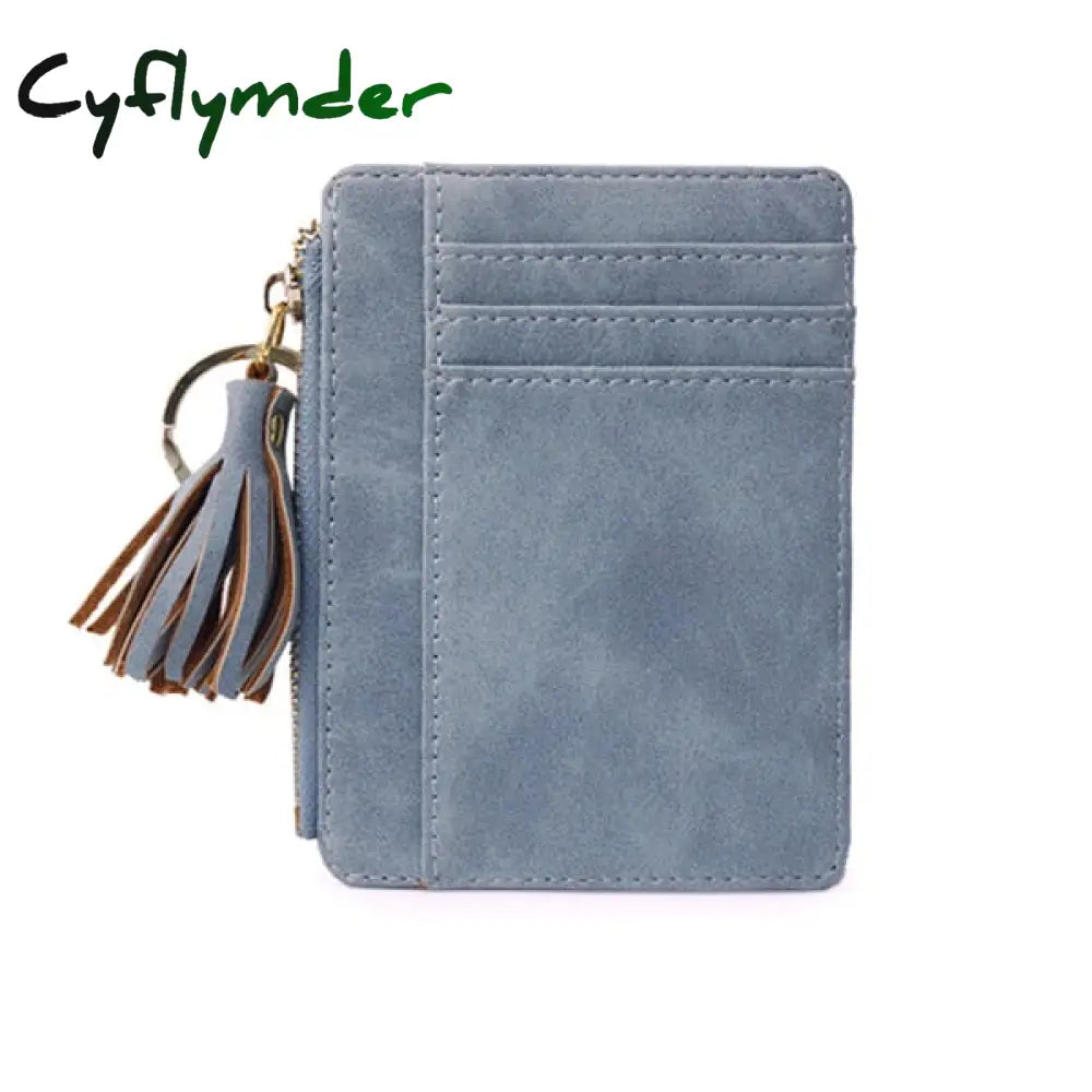 Cyflymder 1 Pc Mini Tassel Card Holder Matt Leather Women Business Case Zipper Id Coin Purse