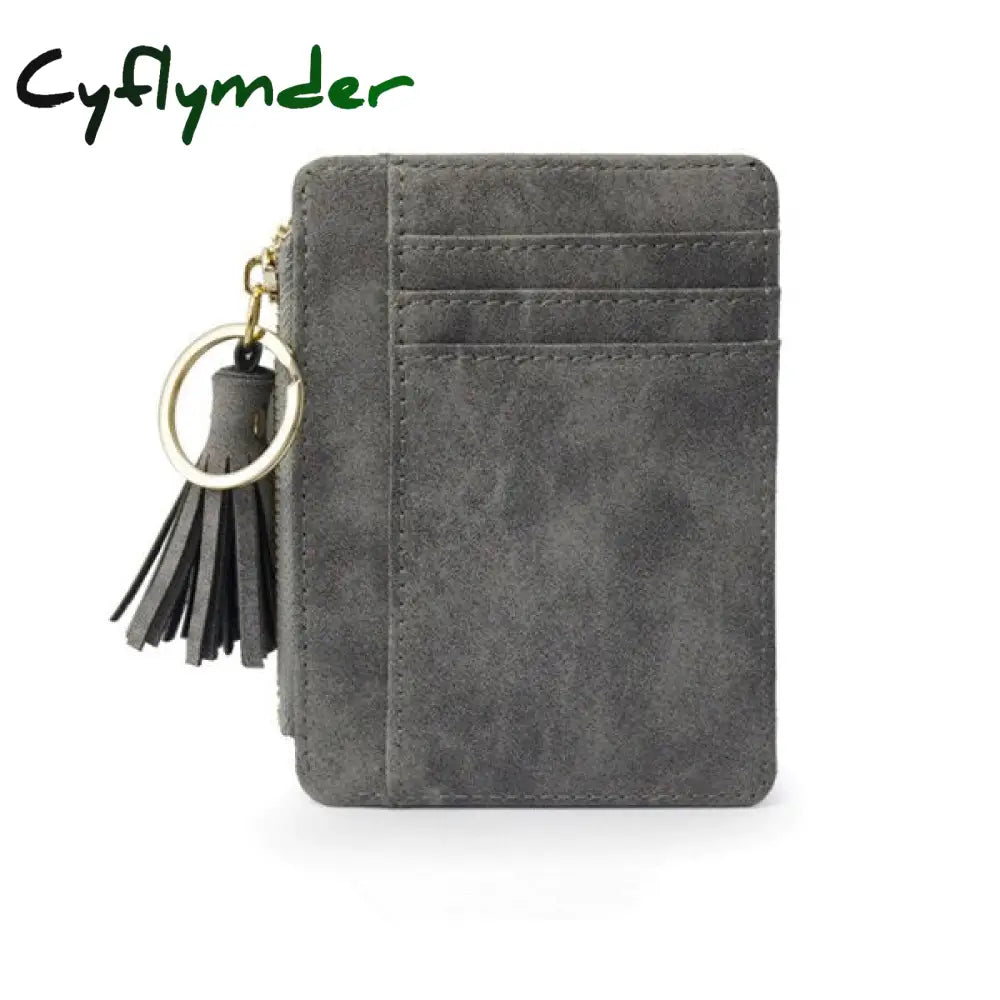 Cyflymder 1 Pc Mini Tassel Card Holder Matt Leather Women Business Case Zipper Id Coin Purse