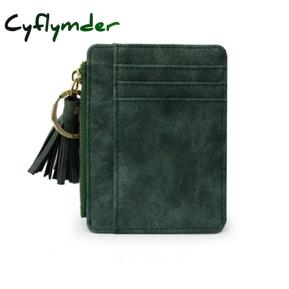 Cyflymder 1 Pc Mini Tassel Card Holder Matt Leather Women Business Case Zipper Id Coin Purse