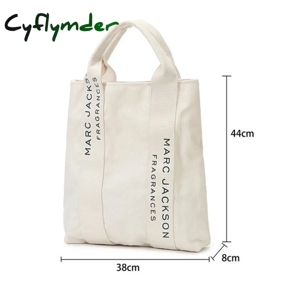 Cyflymder 1 Pc Minimalist Letter Black And White Canvas Bag Fashion Large Shopping Fabric Reusable