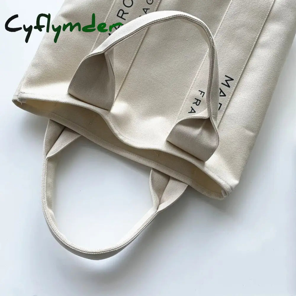 Cyflymder 1 Pc Minimalist Letter Black And White Canvas Bag Fashion Large Shopping Fabric Reusable