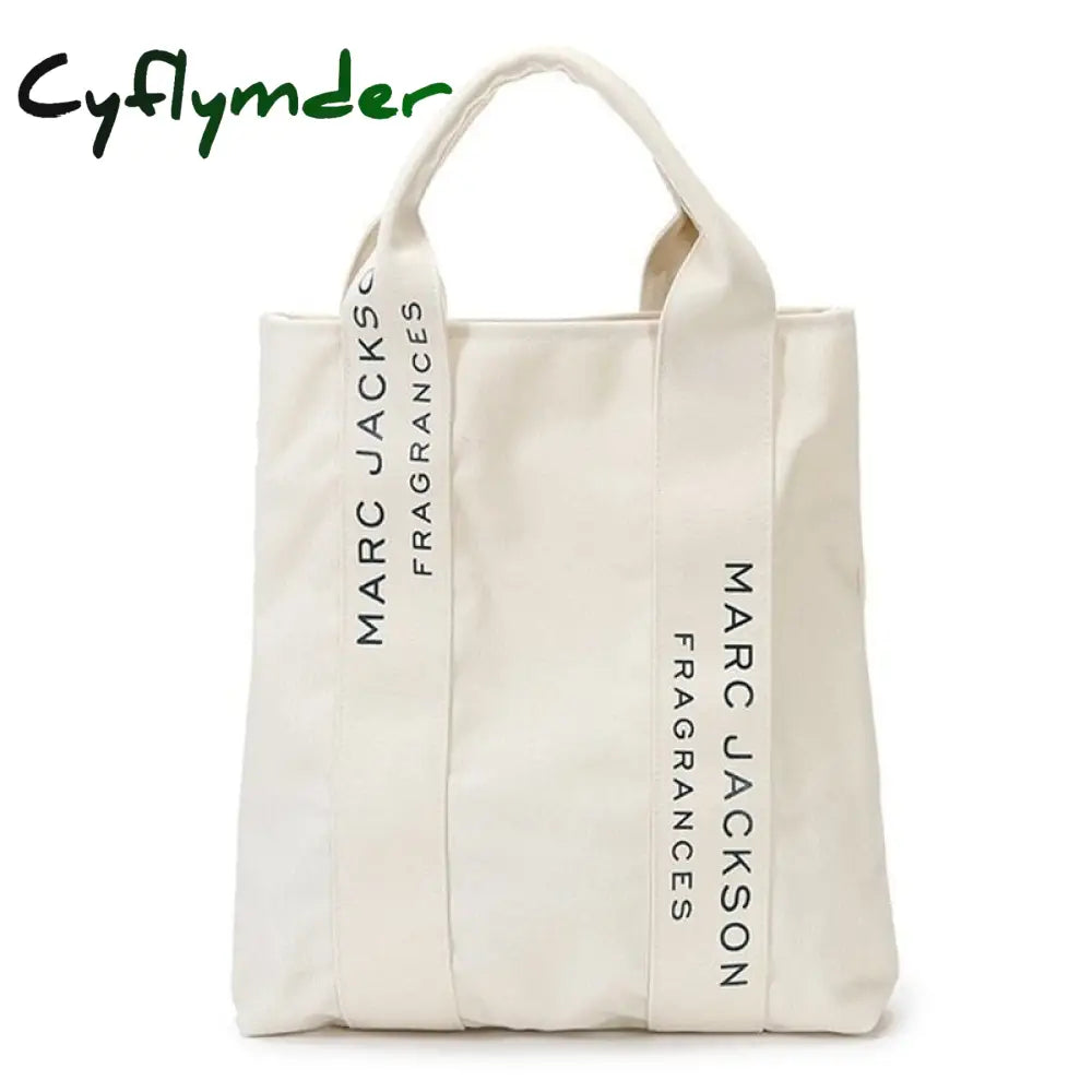 Cyflymder 1 Pc Minimalist Letter Black And White Canvas Bag Fashion Large Shopping Fabric Reusable