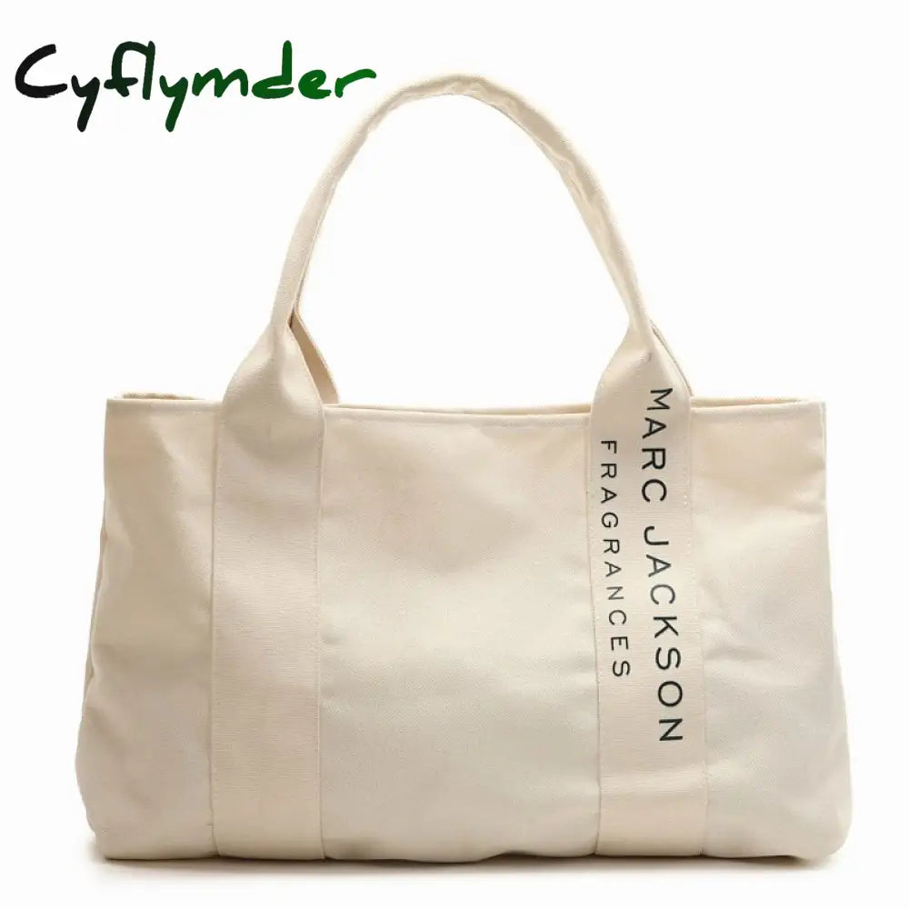 Cyflymder 1 Pc Minimalist Letter Black And White Canvas Bag Fashion Large Shopping Fabric Reusable