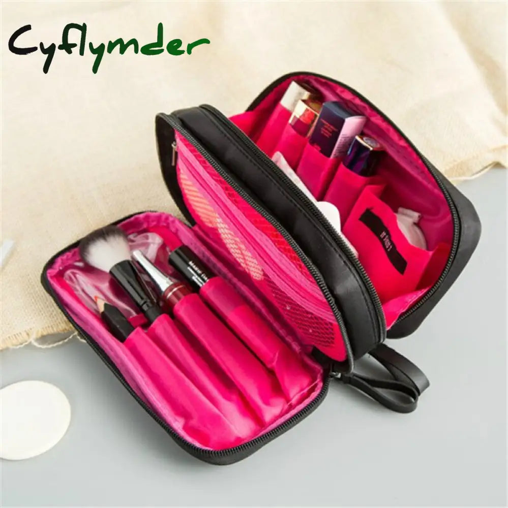 Cyflymder 1 Pc Solid Cosmetic Bag Korean Style Women Makeup Pouch Toiletry Waterproof Organizer