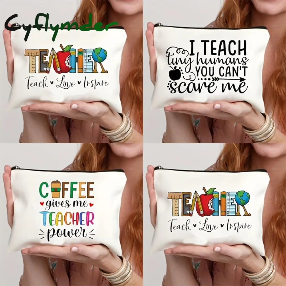 Cyflymder 1 Pc Teacher Love Inspire Print Cosmetic Bag Women Makeup Pouch Travel Toiletry Organizer